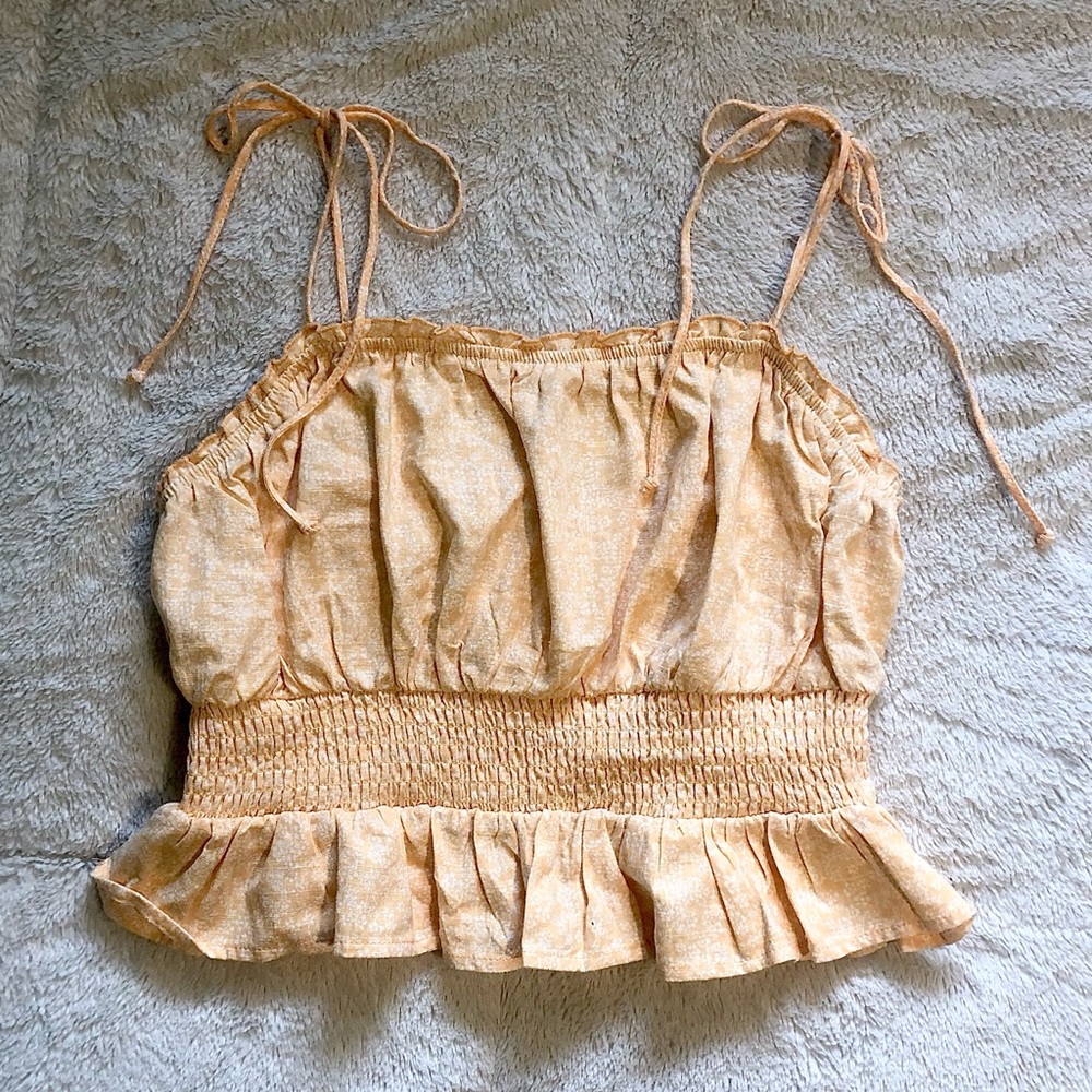 Boho Yellow Tie Ruffle Ruched Cami Top